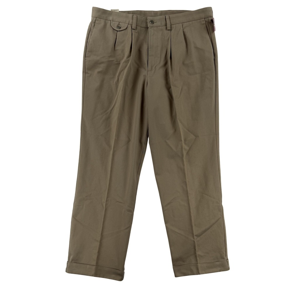 Dockers Khaki Pants Mens 38x29 Beige‎ Relaxed Fit Pleated Cuffed Elastic NWT